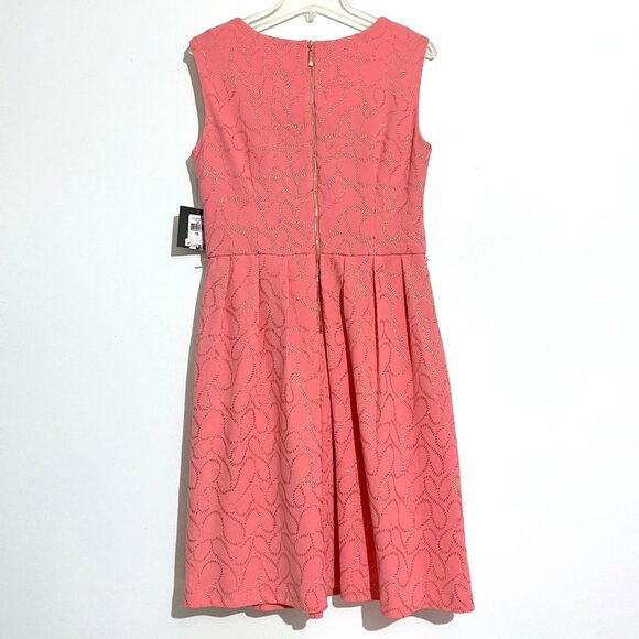 NWT Ellen Tracy Pink Coral Dress with Gold Shimmer Jacquard Design Fit and Flare - Picture 5 of 14